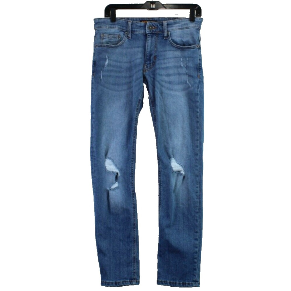 Ring of Fire Men's Slim Fit Blue‎ Denim Jeans Distressed Ripped Size 30x30
